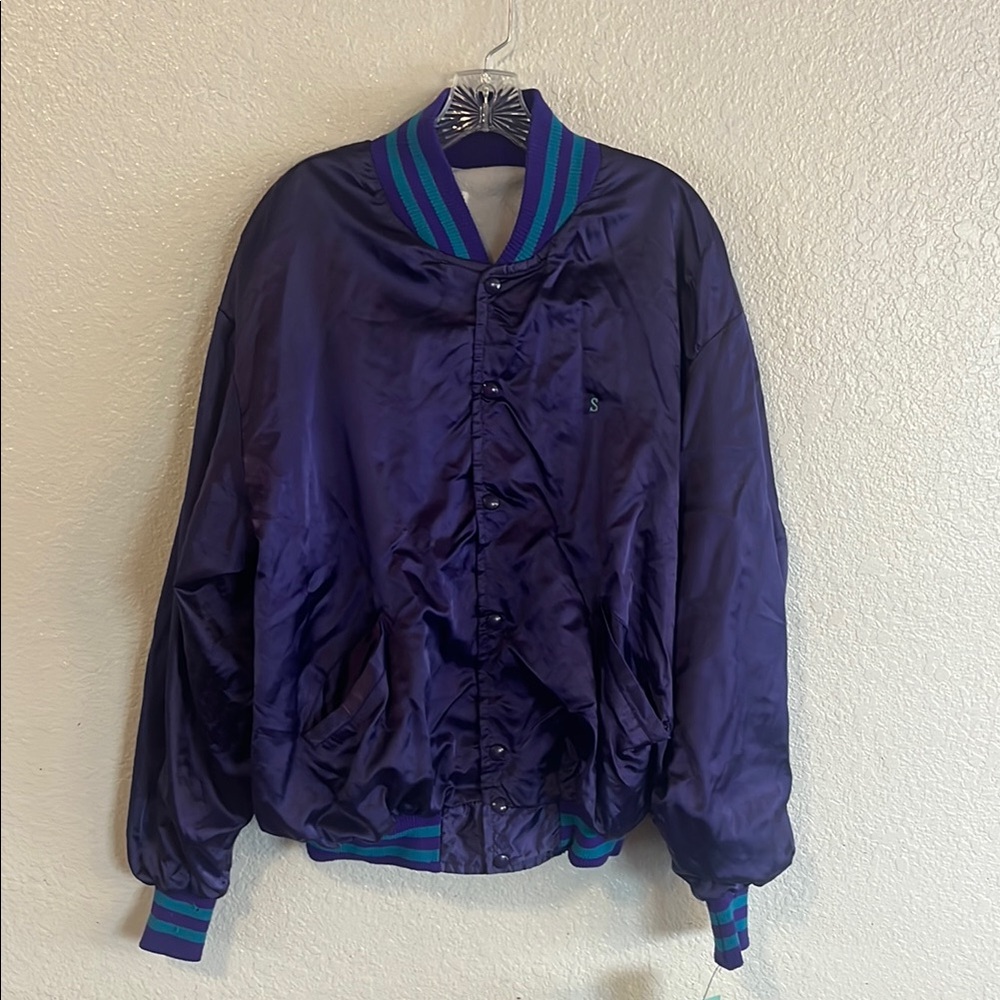 COPY - Vintage DeLONG Starpak Satin Purple and Teal Varsity Jacket 2XL